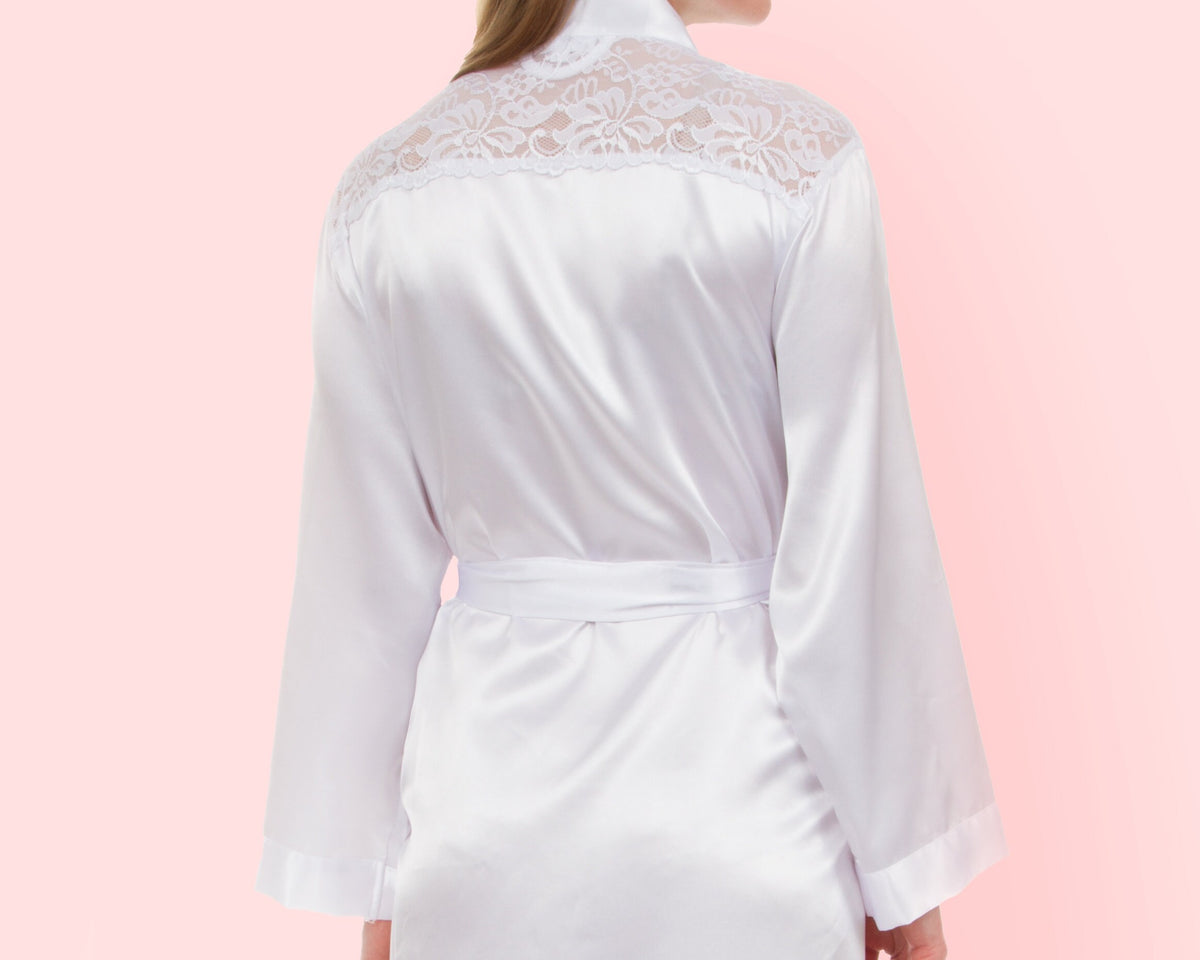 The Lace Yoke Satin Robe — personalized lace yoke satin robe