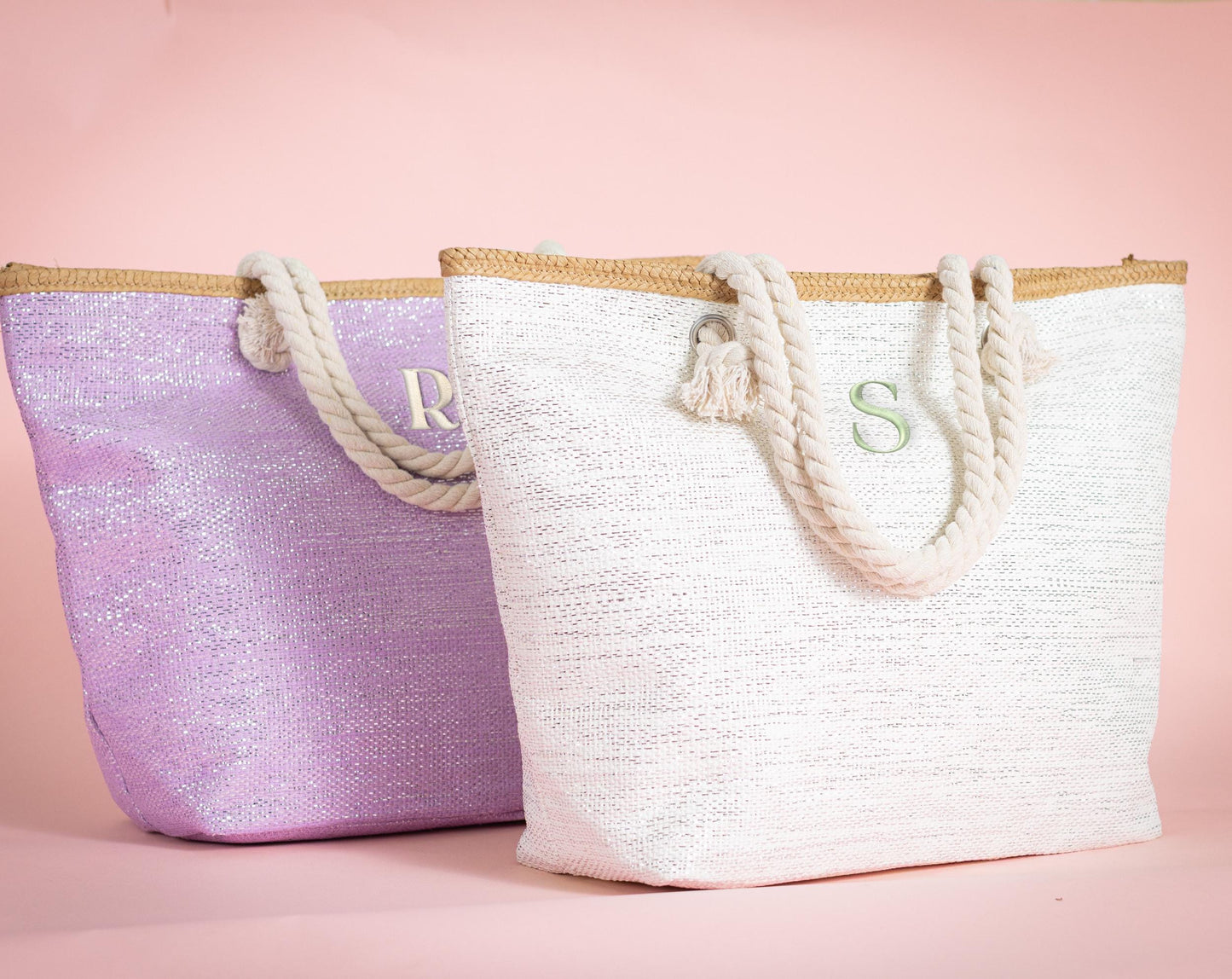 The Seaside Straw-Trim Canvas Tote — personalized straw-trim beach tote