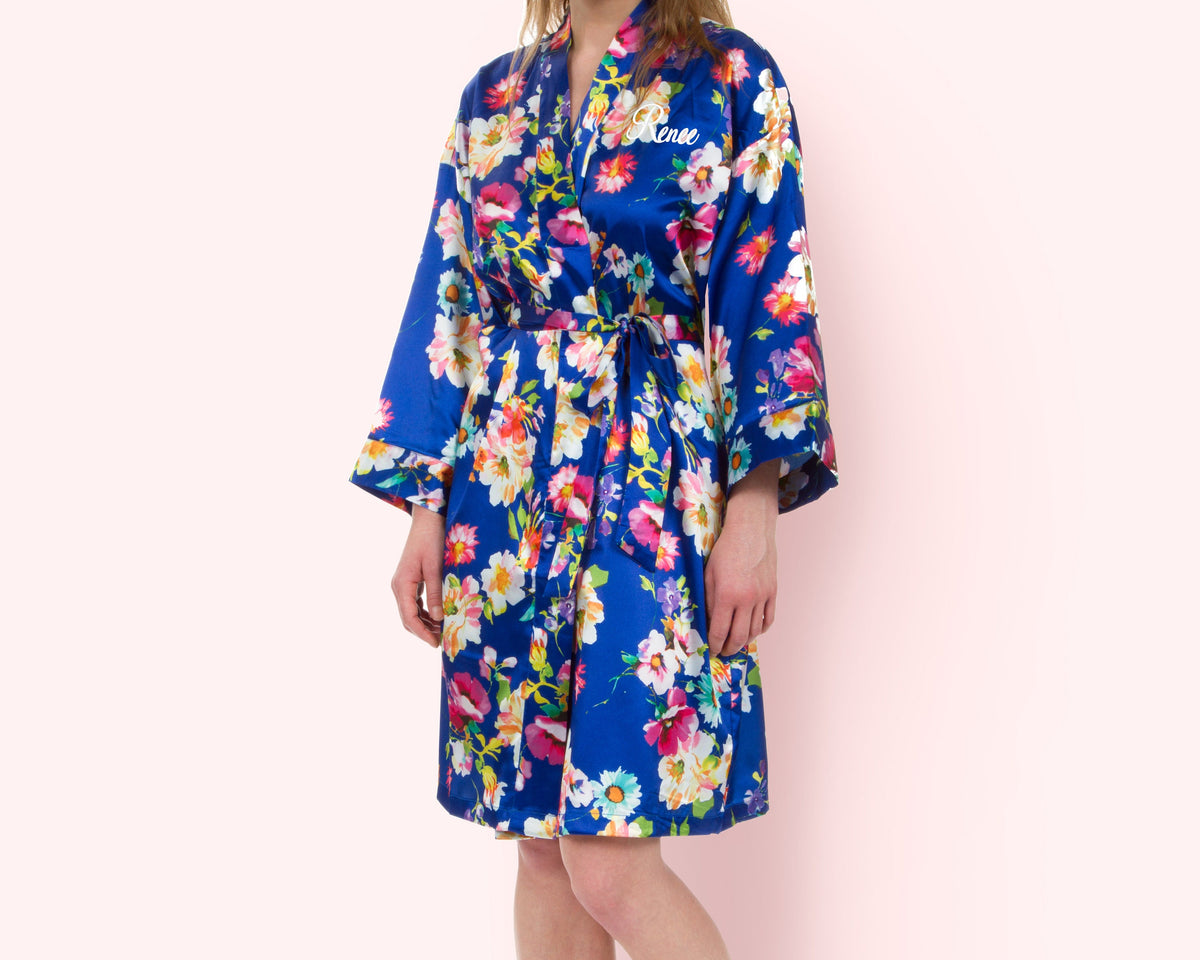 The Catalina Floral Satin Robe — personalized floral satin robe