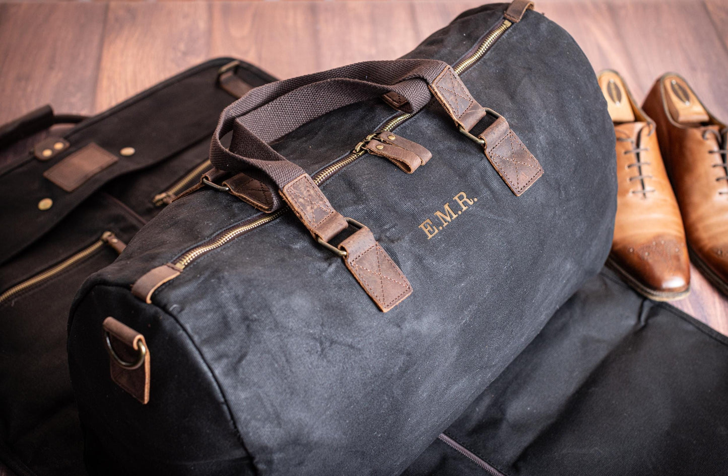The Globetrotter Garment Bag Duffle Set — personalized waxed canvas garment bag duffle set