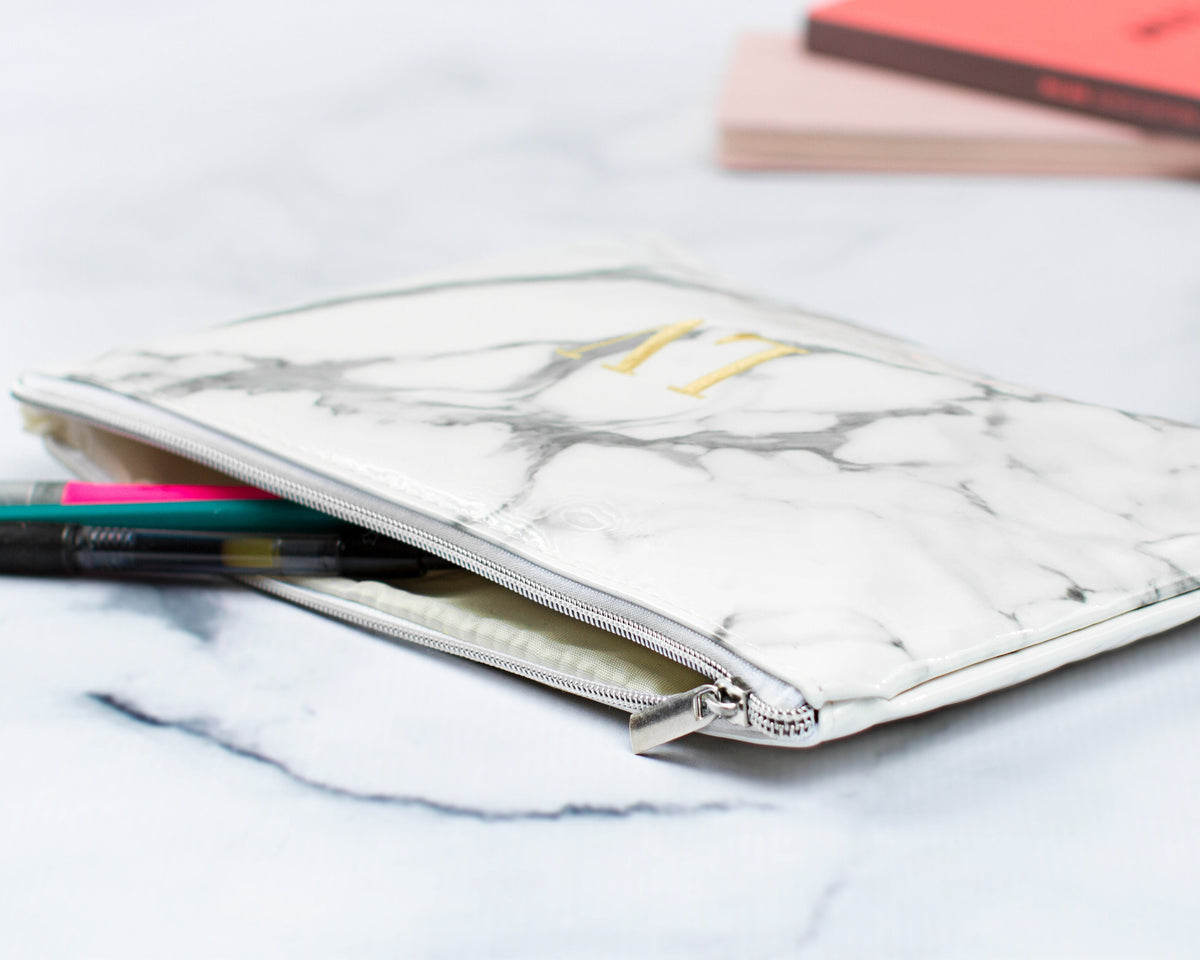 The Marble Counter Cosmetic Bag — personalized marble cosmetic bag
