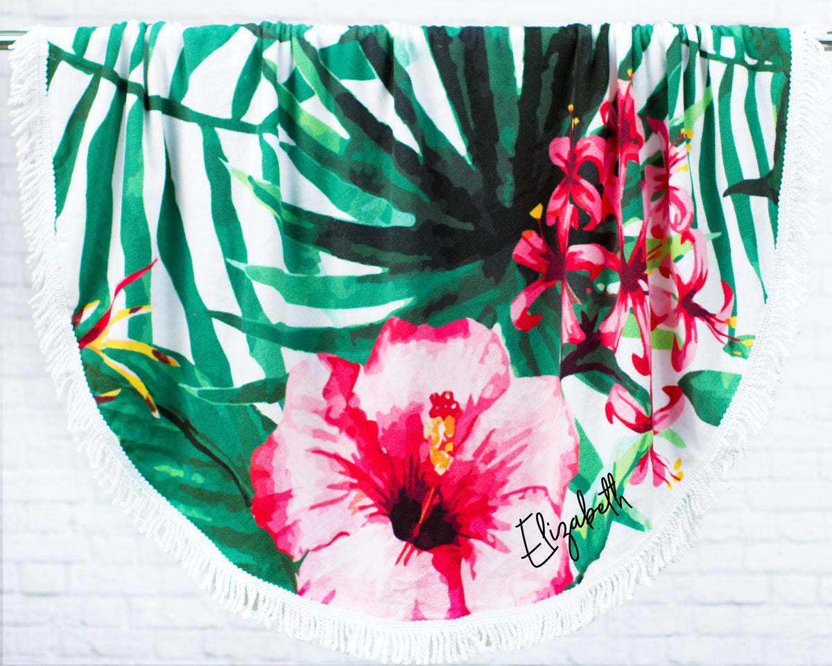 The Lazy River Round Fringe Beach Towel — personalized round beach towel