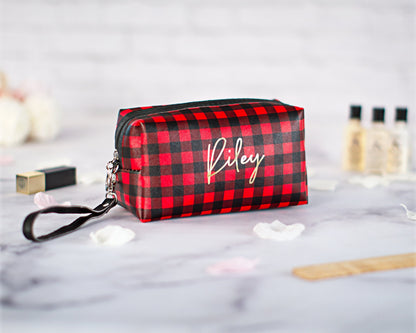 The Chalkboard Buffalo Plaid Zip Pouch — personalized buffalo plaid makeup bag