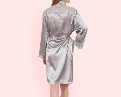 The Lace Yoke Satin Robe — personalized lace yoke satin robe