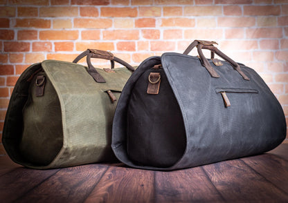 The Globetrotter Garment Bag Duffle Set — personalized waxed canvas garment bag duffle set