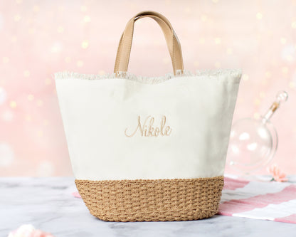 The Farmers Market Canvas Tote — personalized canvas tote with basket-weave base