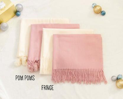 The Snow Day Pom-Pom Pashmina Scarf — personalized pom-pom pashmina scarf
