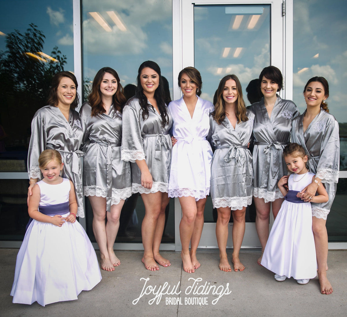 The First Look Lace-Trim Satin Robe — personalized lace satin bridesmaid robe