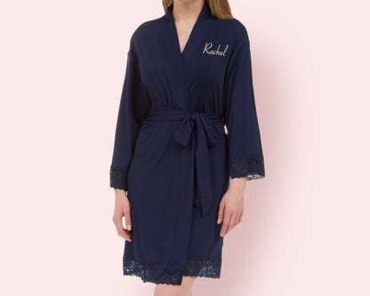 The Slow Sunday Lace Jersey Robe — lace jersey bridesmaid robe