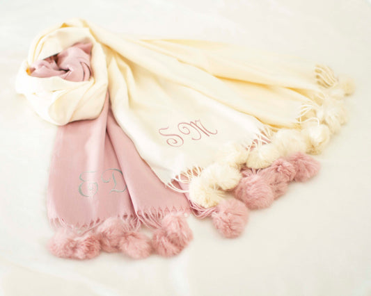 The Snow Day Pom-Pom Pashmina Scarf — personalized pom-pom pashmina scarf