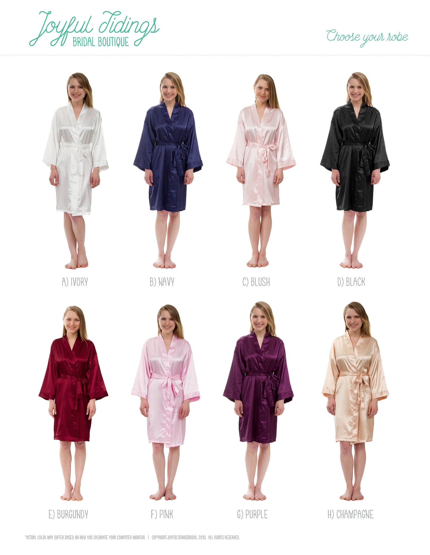 The I Do Crew Satin Kimono Robe — personalized satin bridesmaid robes