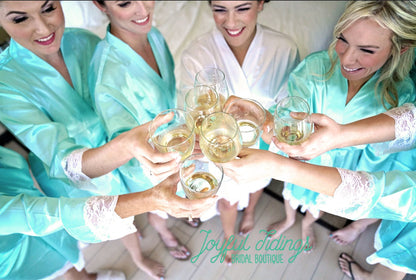 The First Look Lace-Trim Satin Robe — personalized lace satin bridesmaid robe