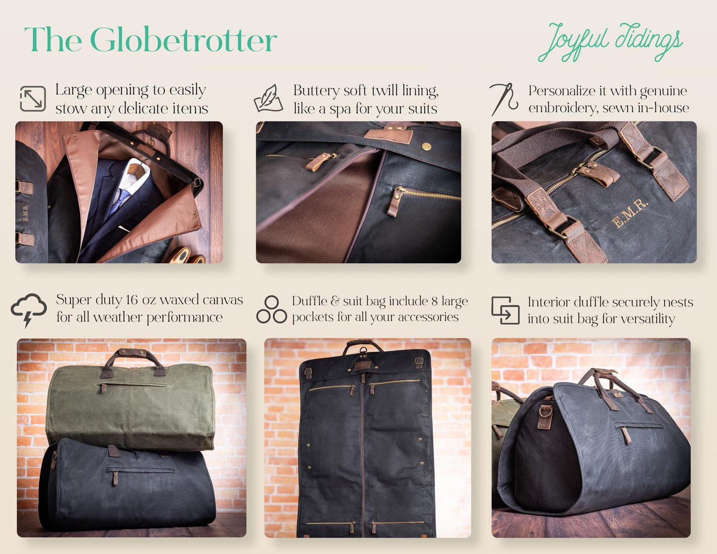 The Globetrotter Garment Bag Duffle Set — personalized waxed canvas garment bag duffle set