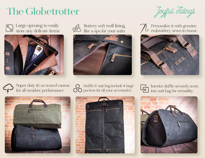 The Globetrotter Garment Bag Duffle Set — personalized waxed canvas garment bag duffle set