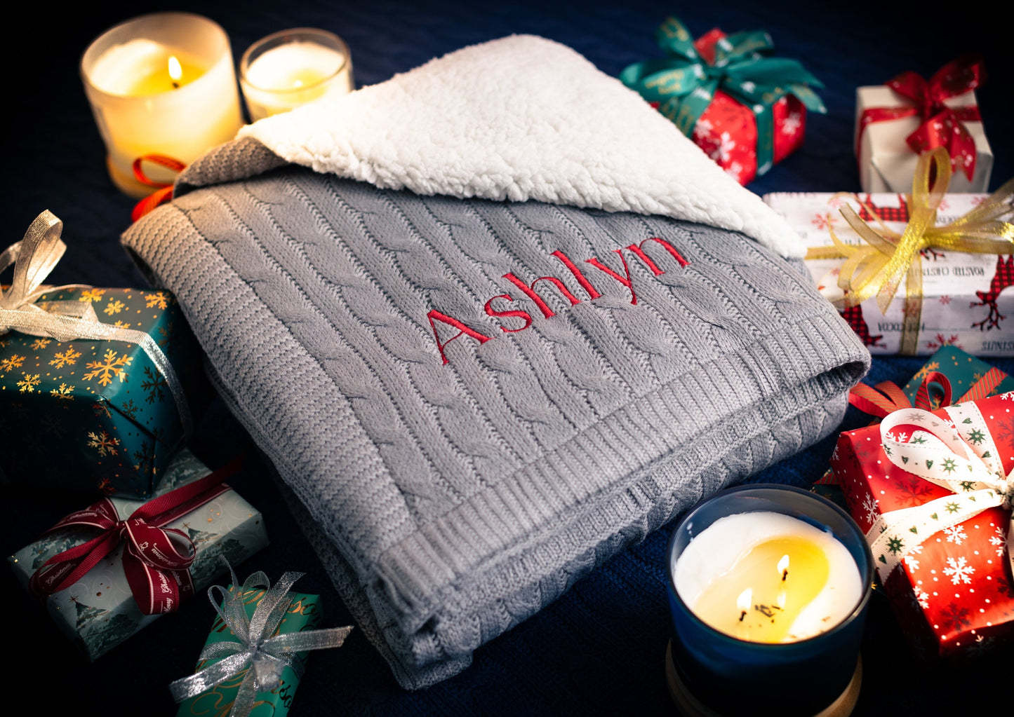 Double Fleece Cable Knit Throw Blanket