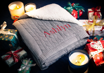 Double Fleece Cable Knit Throw Blanket