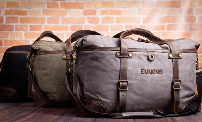 The Heritage Weekender Waxed Canvas Duffle — personalized waxed canvas & leather weekender