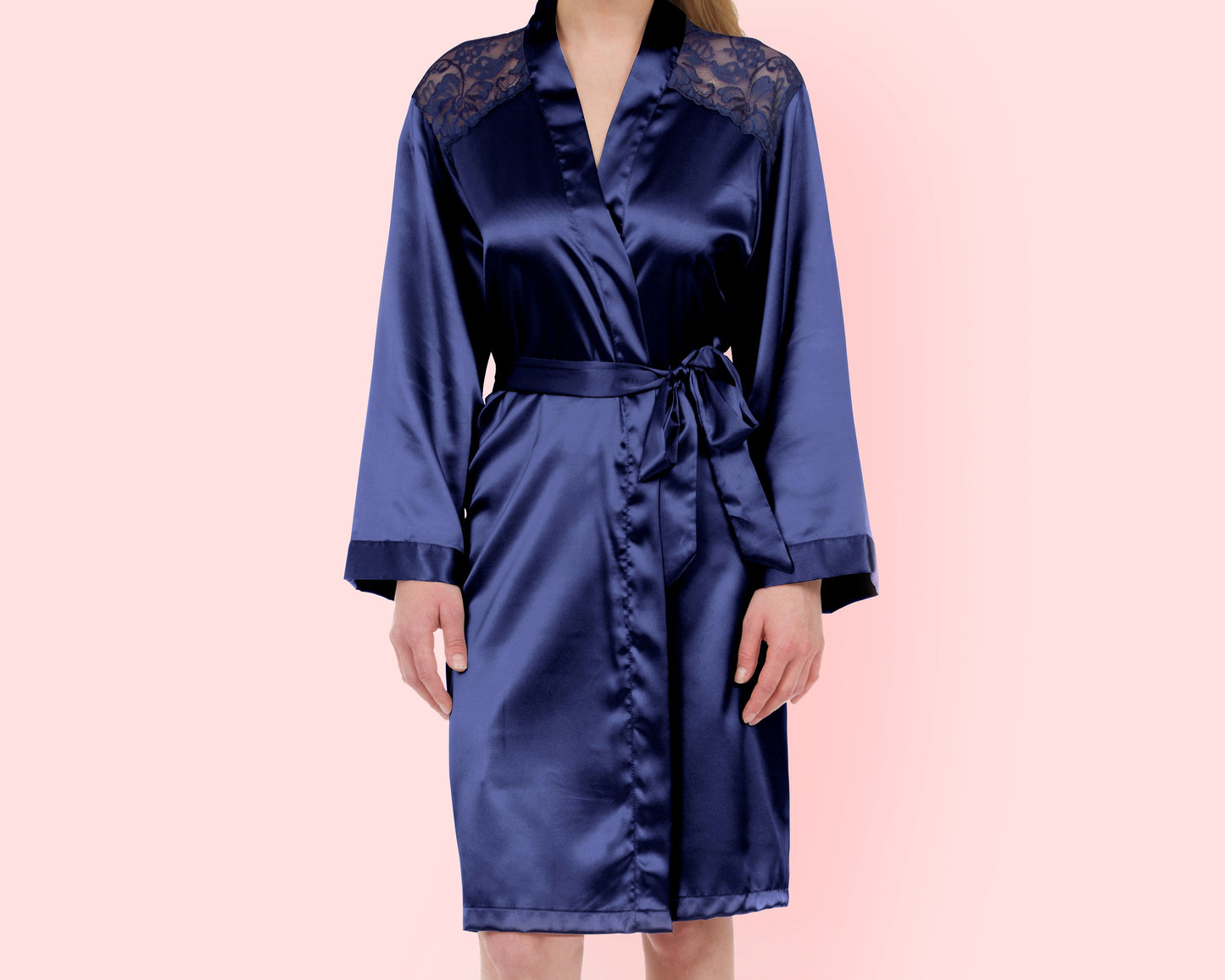The Lace Yoke Satin Robe — personalized lace yoke satin robe