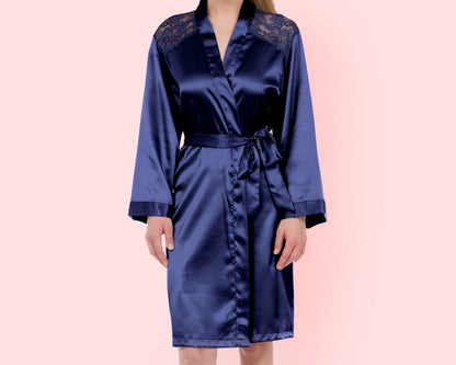 The Lace Yoke Satin Robe — personalized lace yoke satin robe