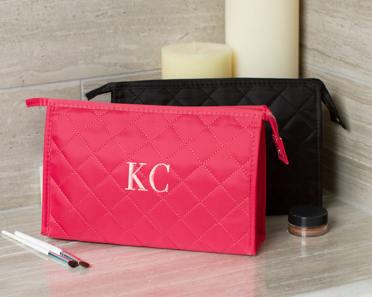 The Powder Room Quilted Cosmetic Bag — personalized quilted makeup pouch