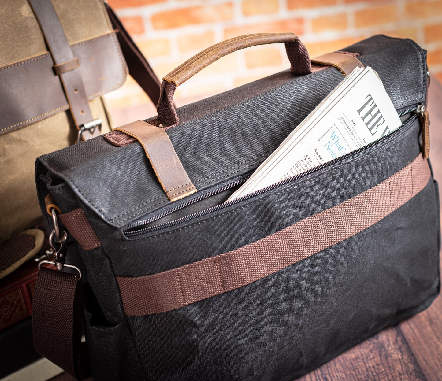 Waxed Canvas Crossbody Messenger Bag with Laptop Sleeve