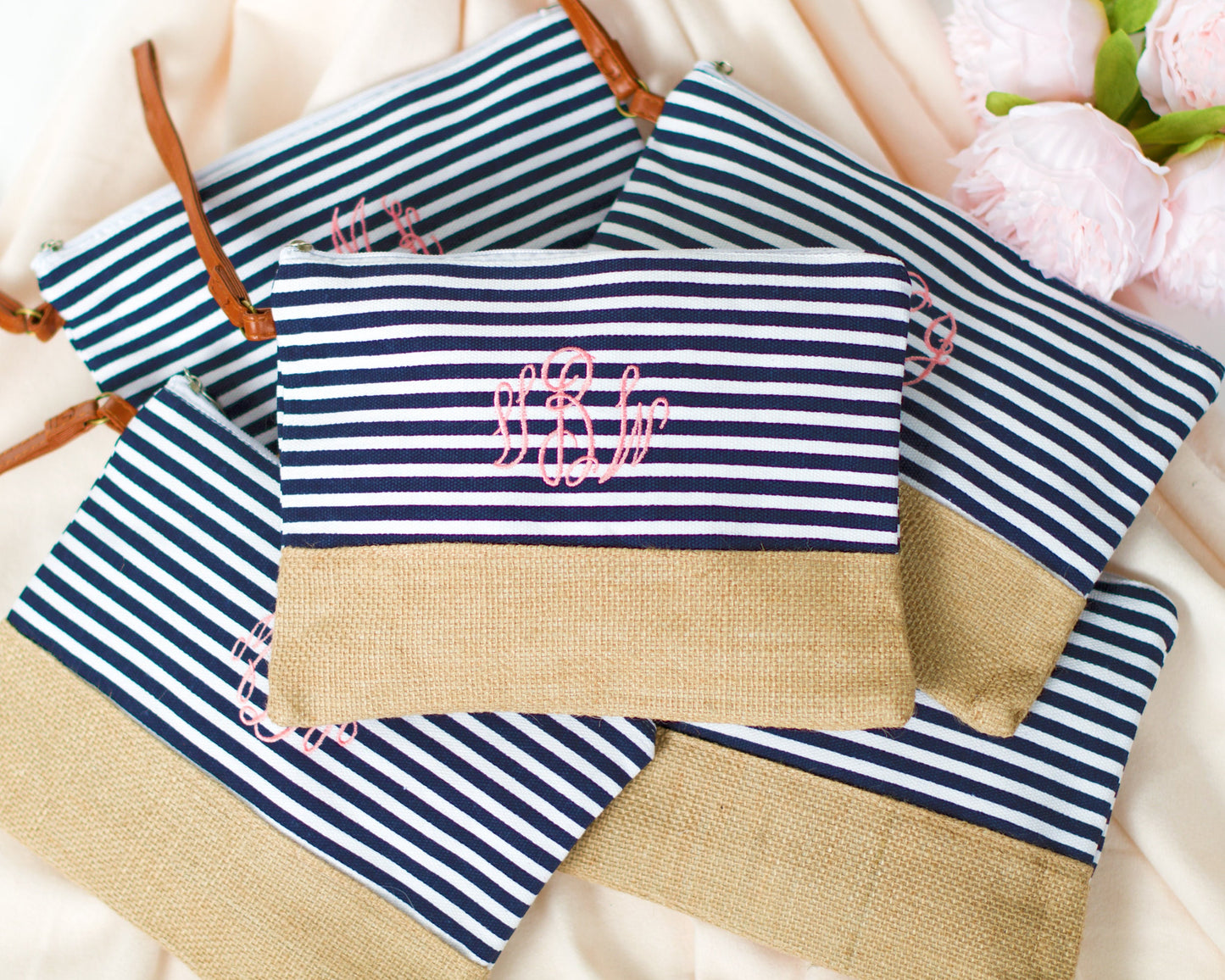 The Beach House Burlap Cosmetic Bag — personalized burlap cosmetic bag