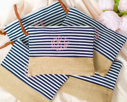 The Beach House Burlap Cosmetic Bag — personalized burlap cosmetic bag