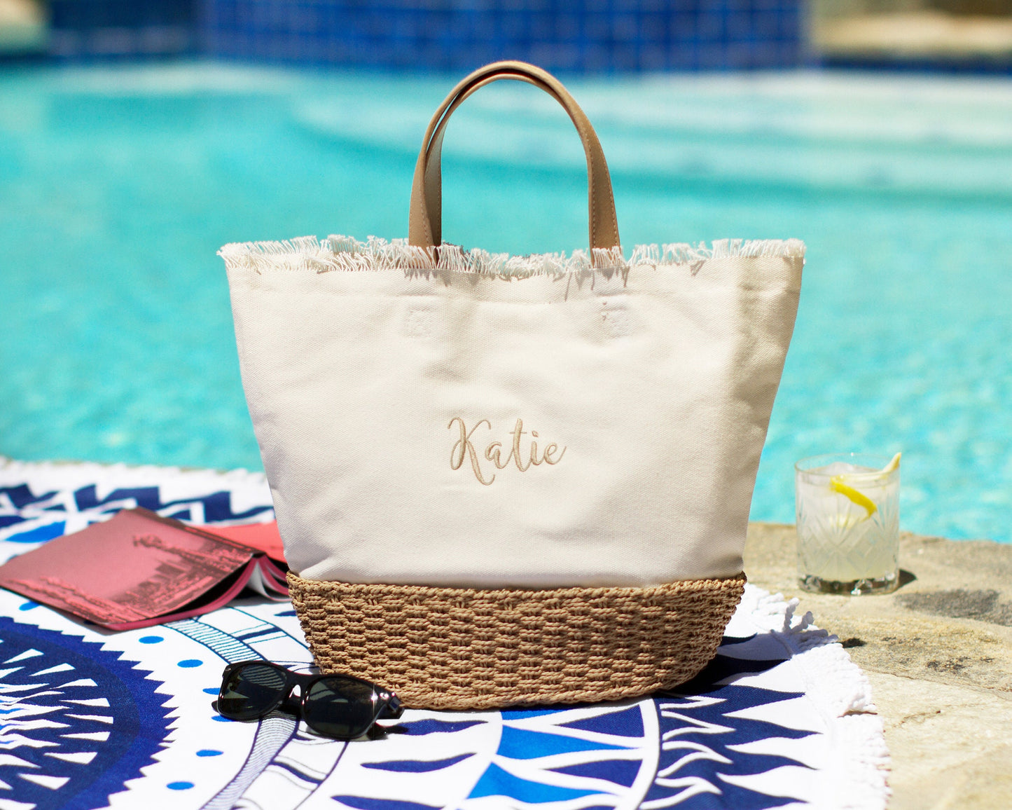 The Farmers Market Canvas Tote — personalized canvas tote with basket-weave base