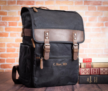 The Long Haul Waxed Canvas Backpack — personalized waxed canvas laptop backpack