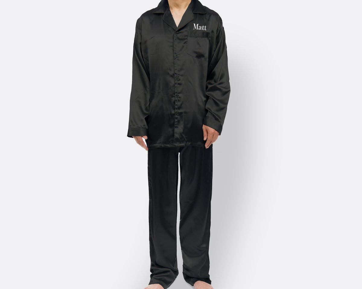 The Lights Out Men's Satin Pajama Set — personalized men's satin pajamas
