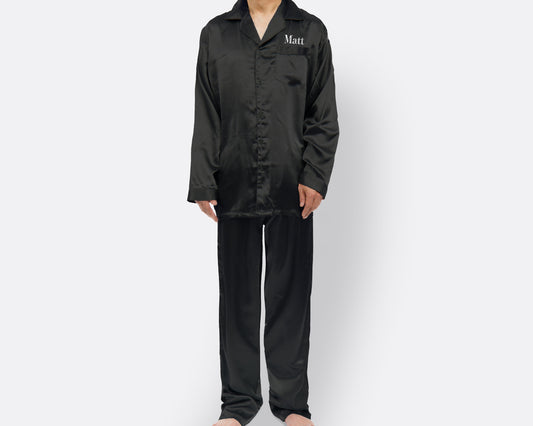 The Lights Out Men's Satin Pajama Set — personalized men's satin pajamas