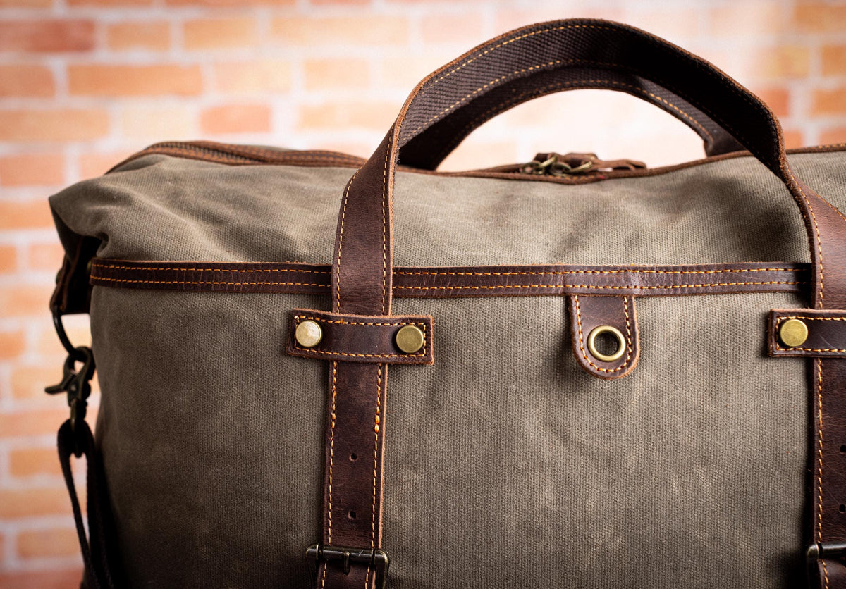 The Heritage Weekender Waxed Canvas Duffle — personalized waxed canvas & leather weekender