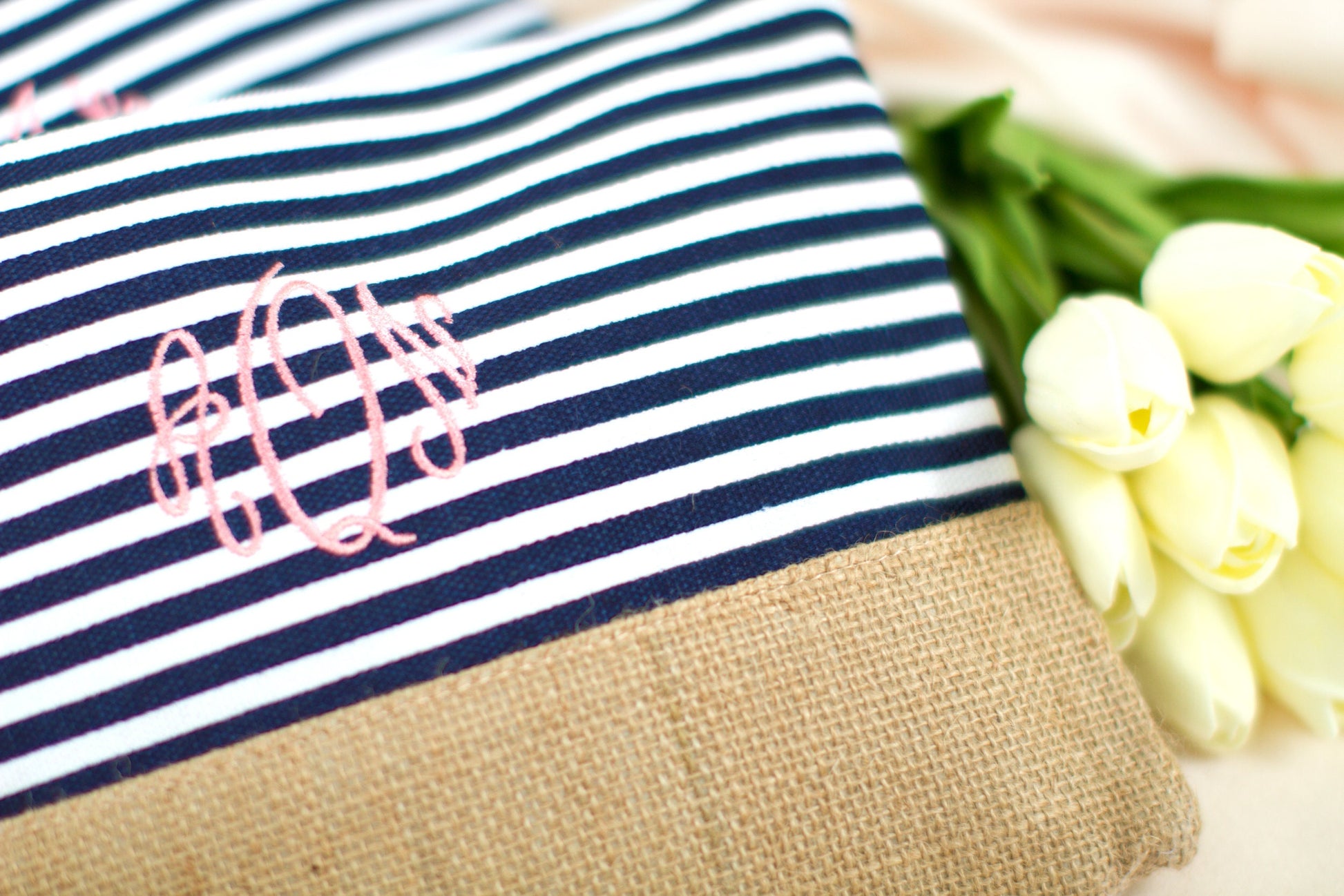 The Beach House Burlap Cosmetic Bag — personalized burlap cosmetic bag