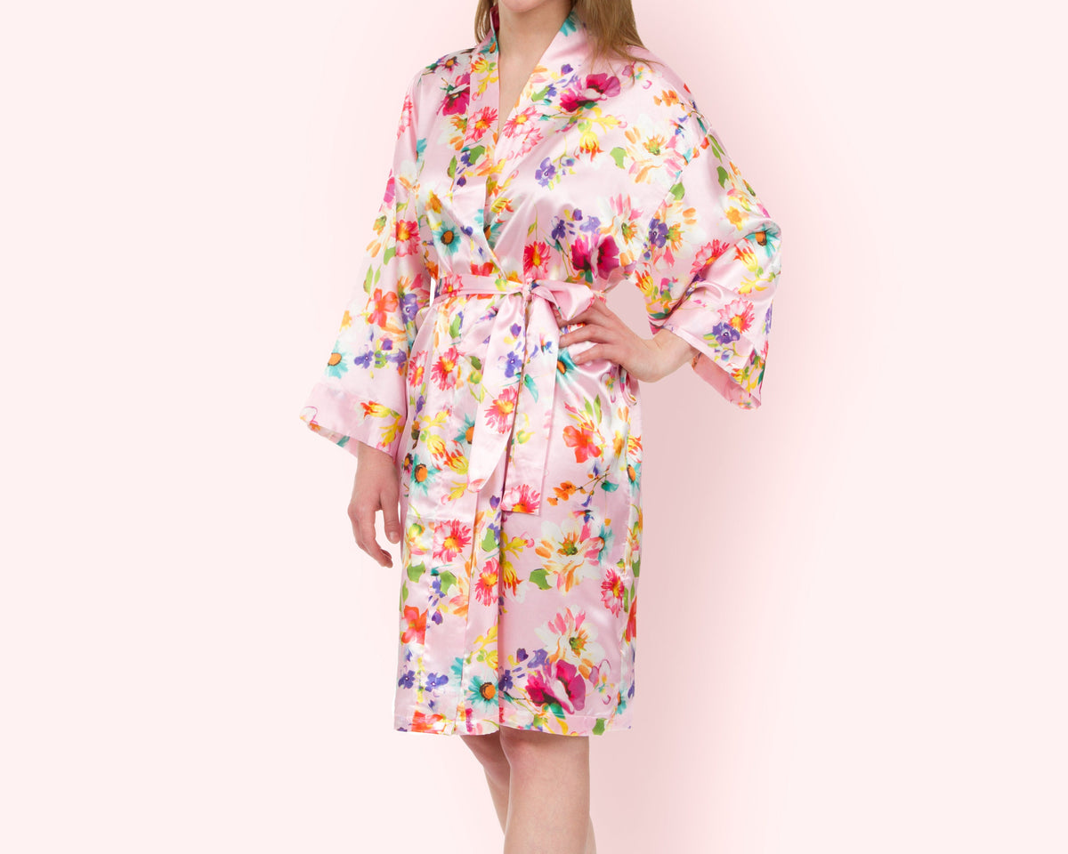 The Catalina Floral Satin Robe — personalized floral satin robe
