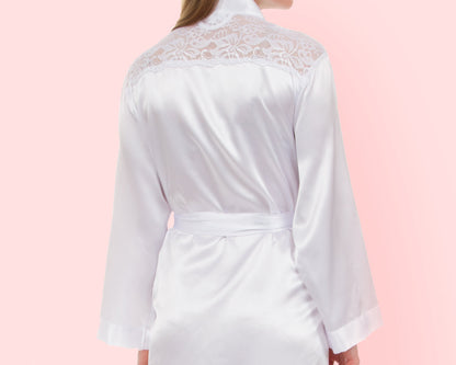 The Lace Yoke Satin Robe — personalized lace yoke satin robe
