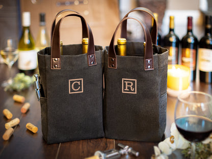 The Sommelier Two-Bottle Wine Tote — personalized canvas wine bag