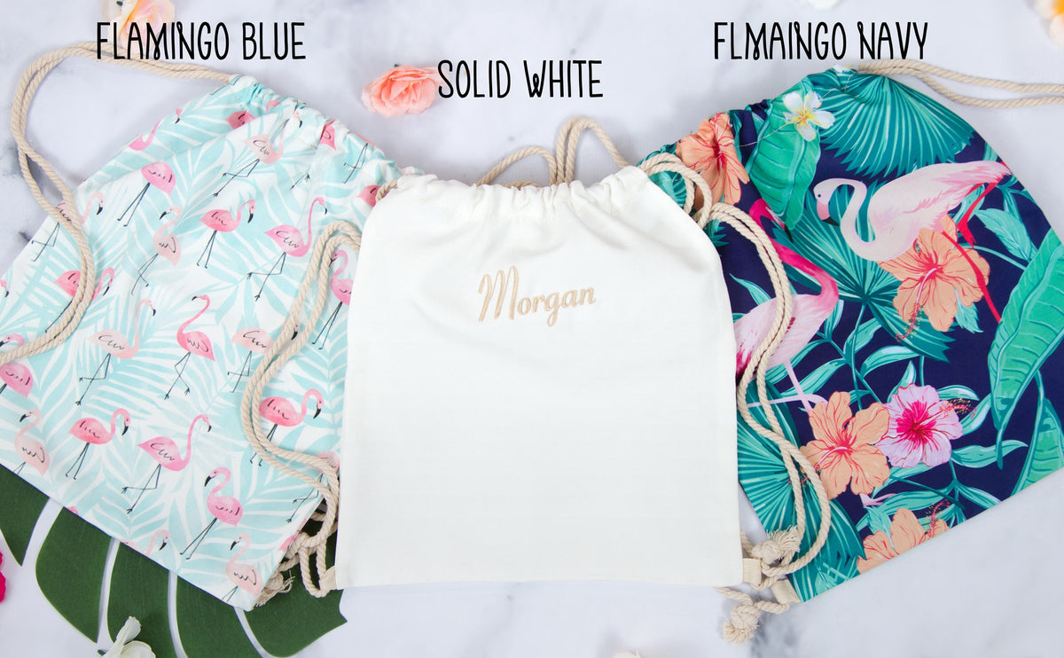 The Flamingo Drawstring Backpack — personalized flamingo drawstring backpack