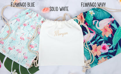 The Flamingo Drawstring Backpack — personalized flamingo drawstring backpack