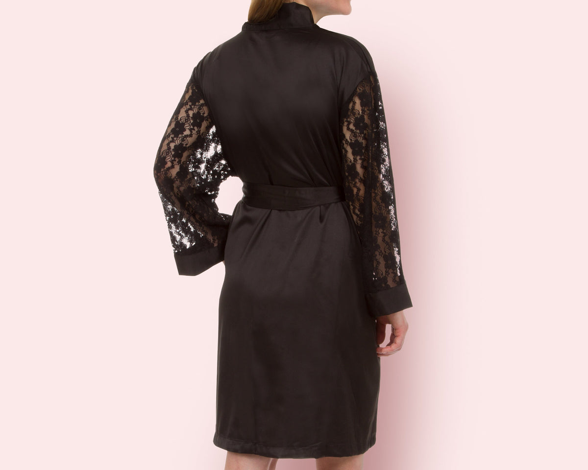 The Lace Sleeve Matte Satin Robe — personalized lace sleeve satin robe