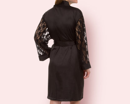 The Lace Sleeve Matte Satin Robe — personalized lace sleeve satin robe