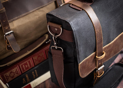 Waxed Canvas Crossbody Messenger Bag with Laptop Sleeve