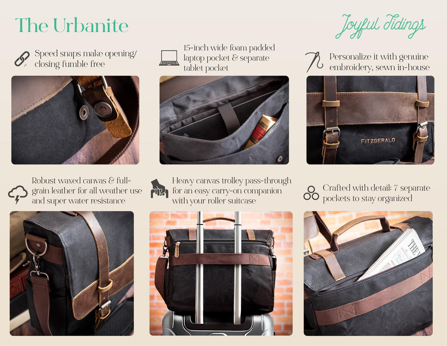 Waxed Canvas Crossbody Messenger Bag with Laptop Sleeve