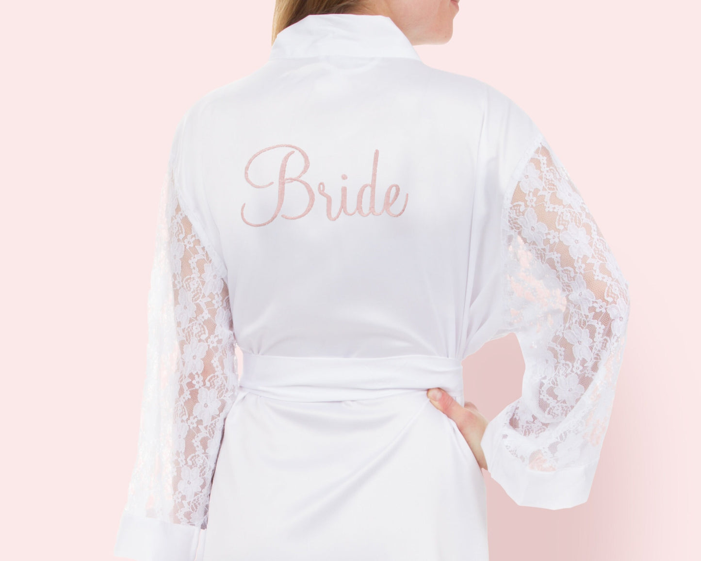 The Lace Sleeve Matte Satin Robe — personalized lace sleeve satin robe