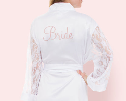 The Lace Sleeve Matte Satin Robe — personalized lace sleeve satin robe