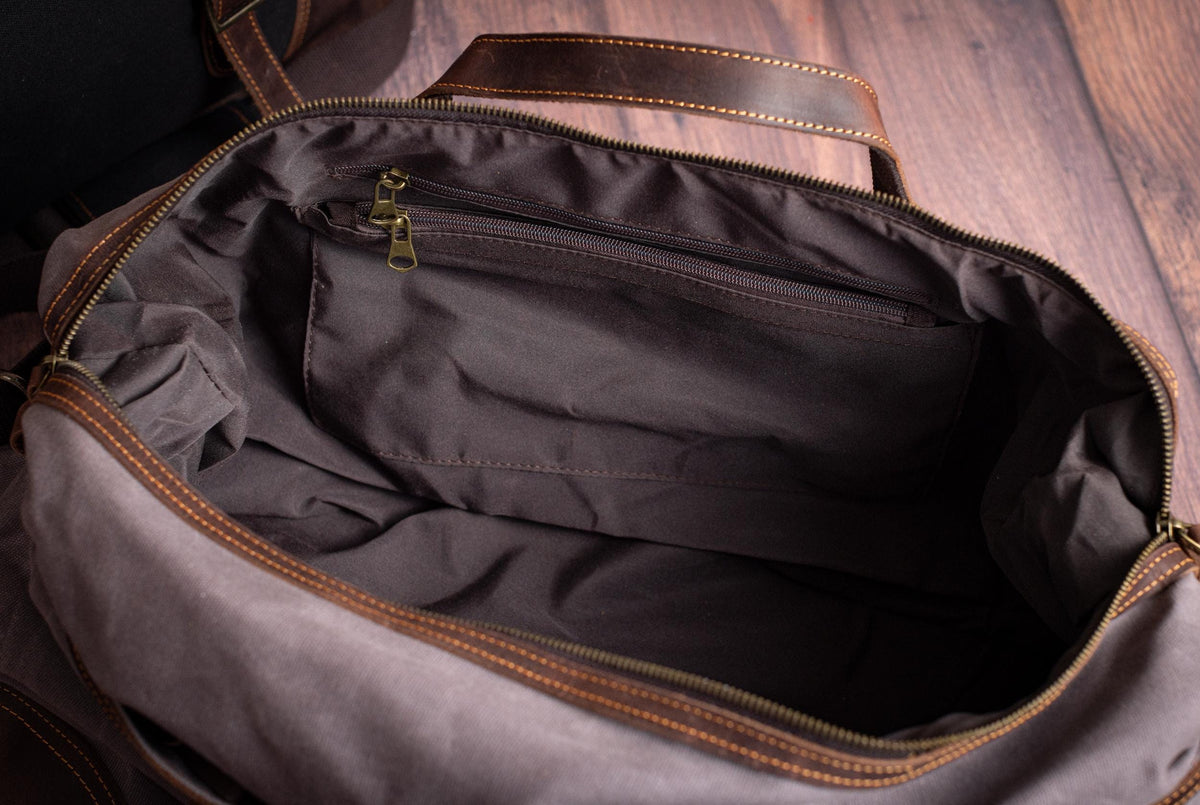 The Heritage Weekender Waxed Canvas Duffle — personalized waxed canvas & leather weekender