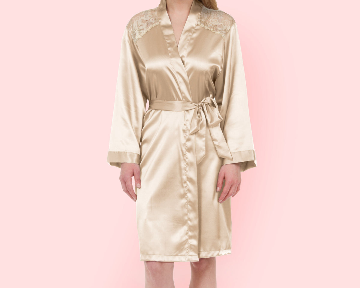 The Lace Yoke Satin Robe — personalized lace yoke satin robe