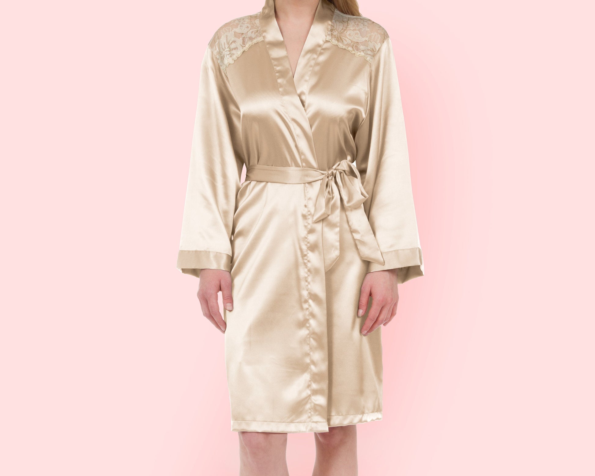 The Lace Yoke Satin Robe — personalized lace yoke satin robe