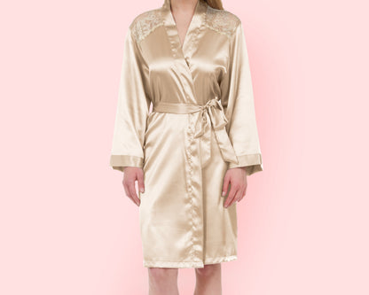 The Lace Yoke Satin Robe — personalized lace yoke satin robe