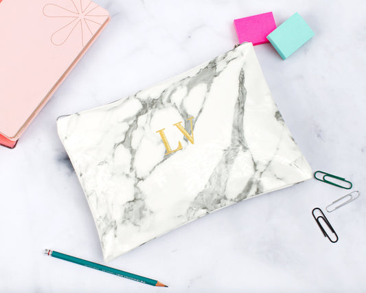 The Marble Counter Cosmetic Bag — personalized marble cosmetic bag