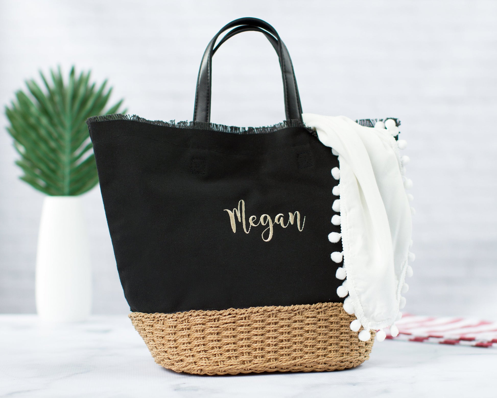 The Farmers Market Canvas Tote — personalized canvas tote with basket-weave base